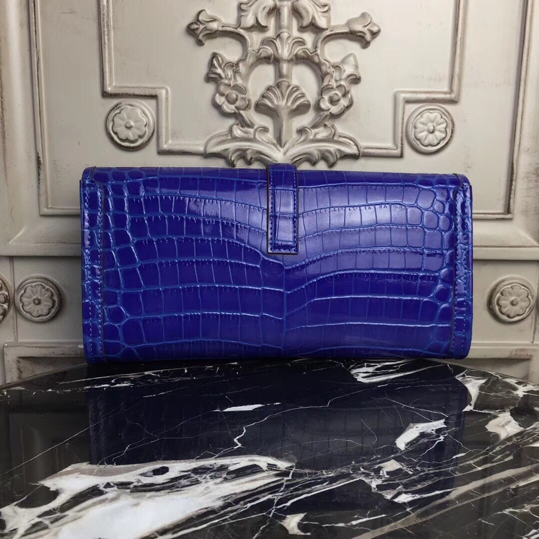 H**mes jige elan 29 clutch in blue electric crocodile leather