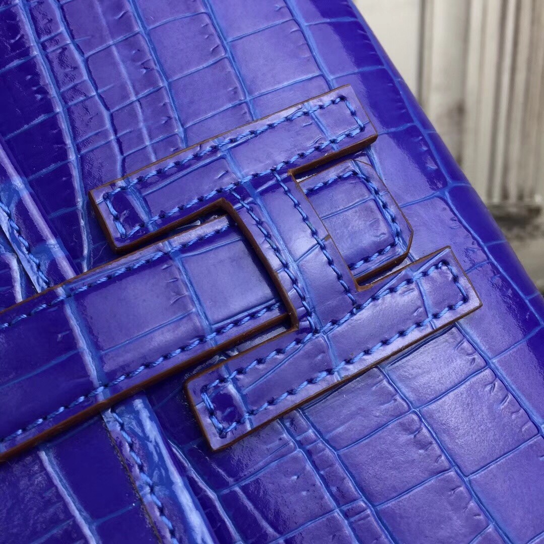 H**mes jige elan 29 clutch in blue electric crocodile leather