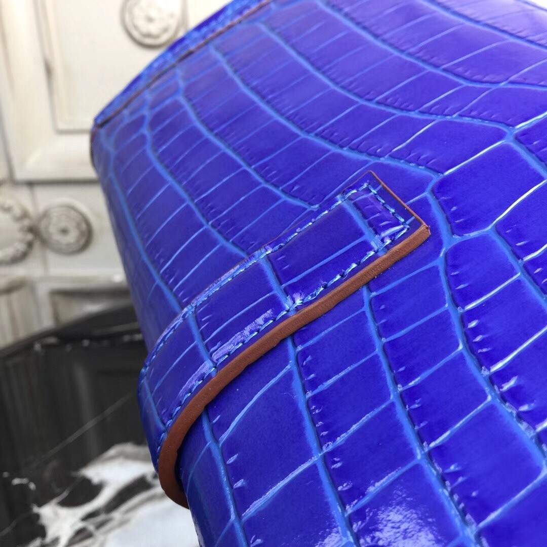 H**mes jige elan 29 clutch in blue electric crocodile leather