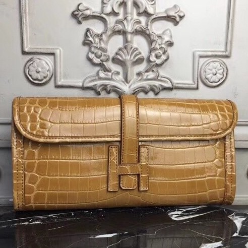 H**mes jige elan 29 clutch in camarel crocodile leather