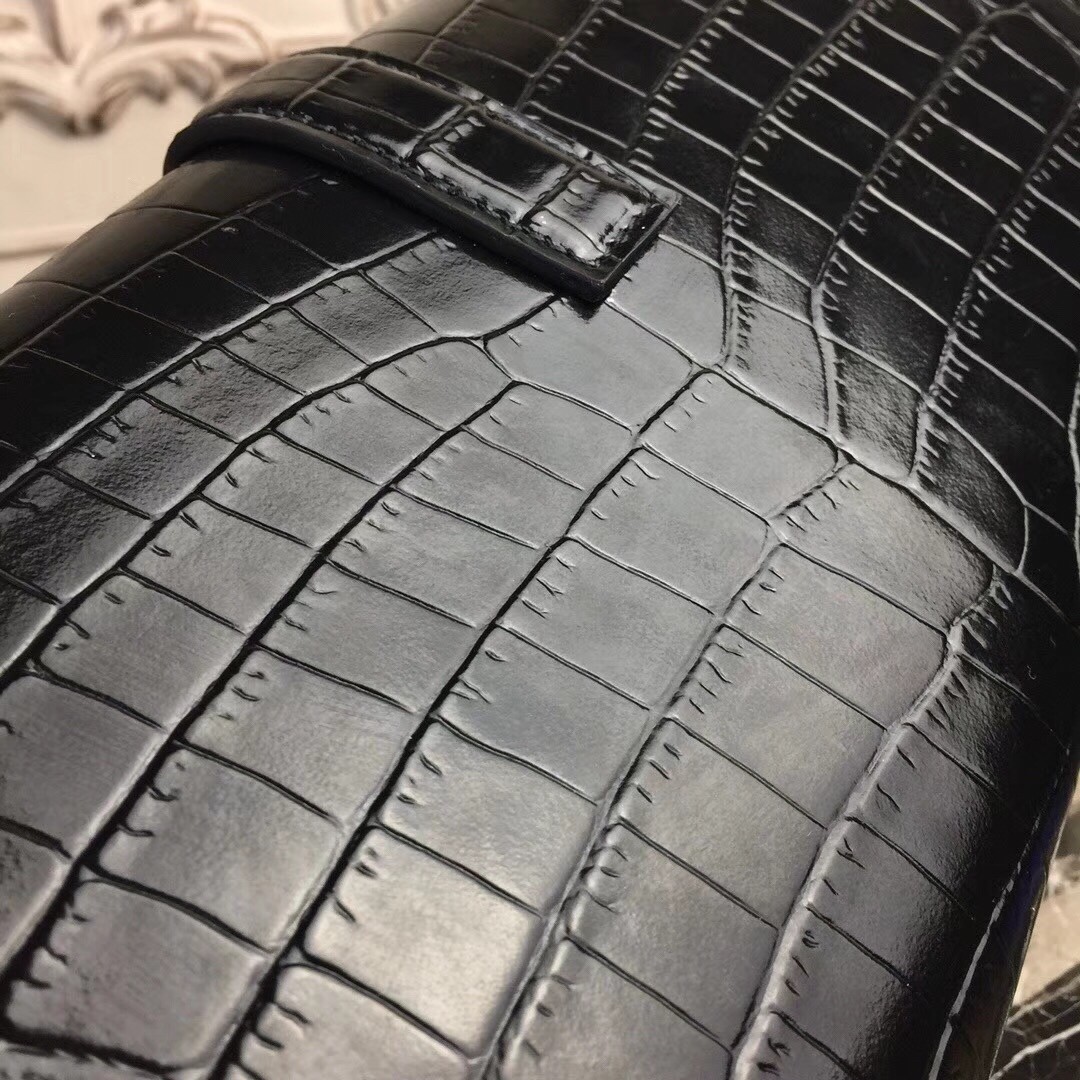 H**mes jige elan 29 clutch in black crocodile leather