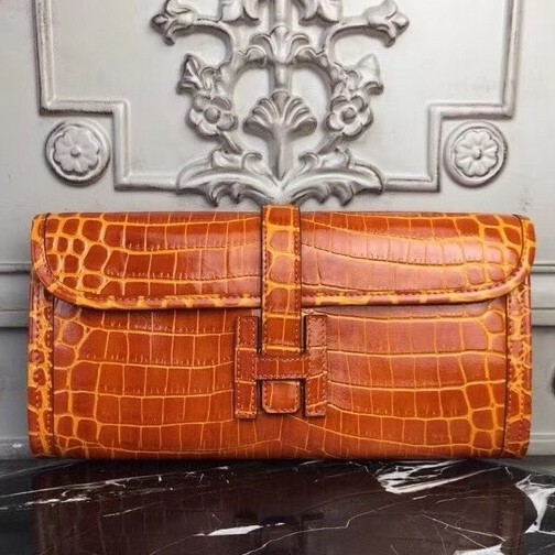 H**mes jige elan 29 clutch in orange crocodile leather