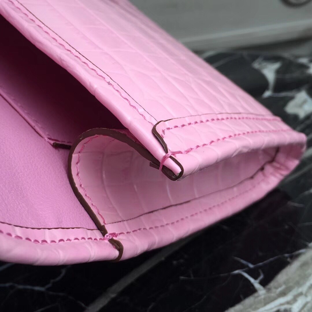 H**mes jige elan 29 clutch in pink crocodile leather