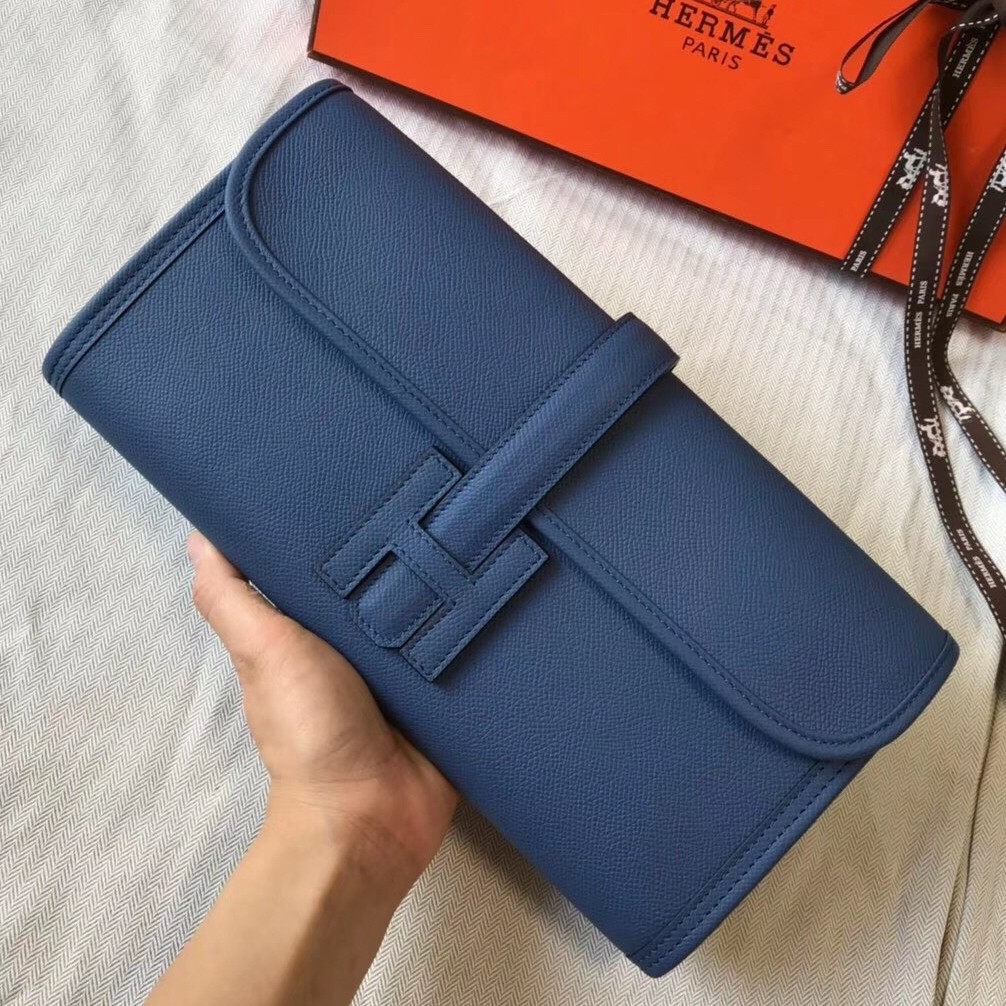 H**mes jige elan 29 clutch bag in blue agate epsom leather