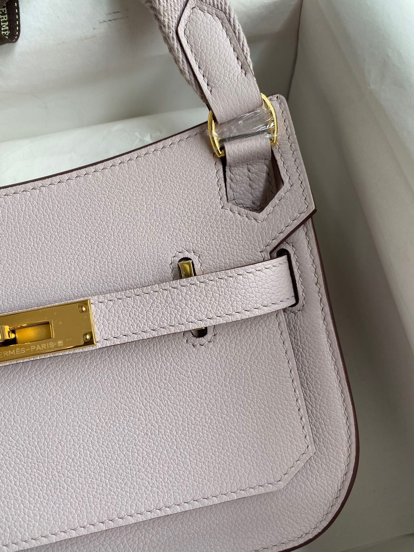 H**mes jypsiere mini handmade bag in mauve pale evercolor calfskin