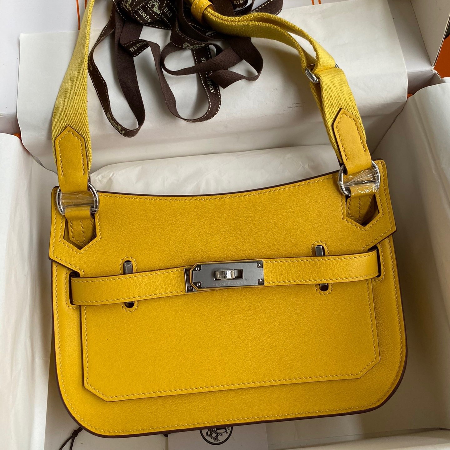 H**mes jypsiere mini handmade bag in jaune ambre swift calfskin