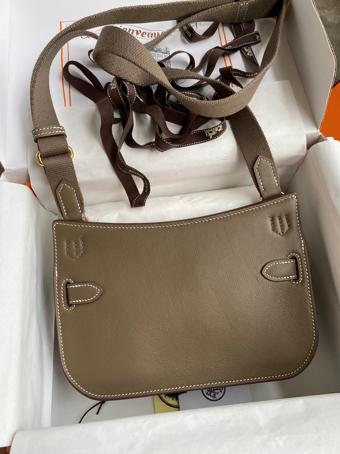 H**mes jypsiere mini handmade bag in taupe swift calfskin