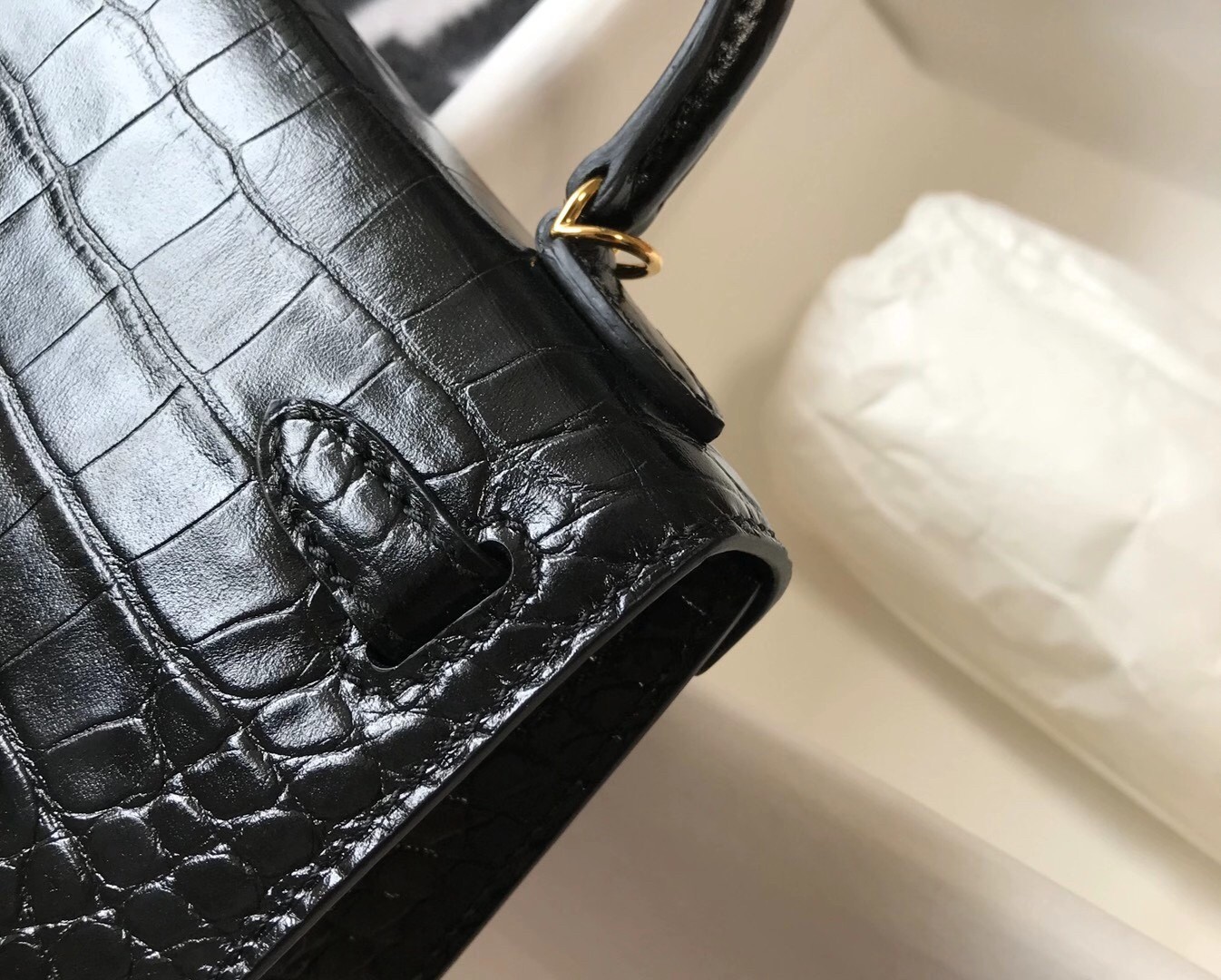 H**mes kelly mini ii bag in black embossed crocodile leather