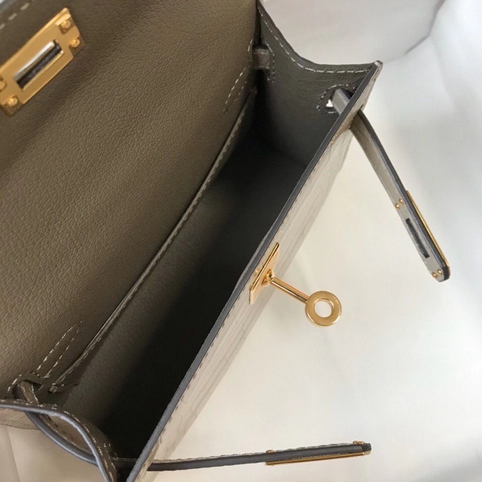 H**mes kelly mini ii bag in taupe embossed crocodile leather