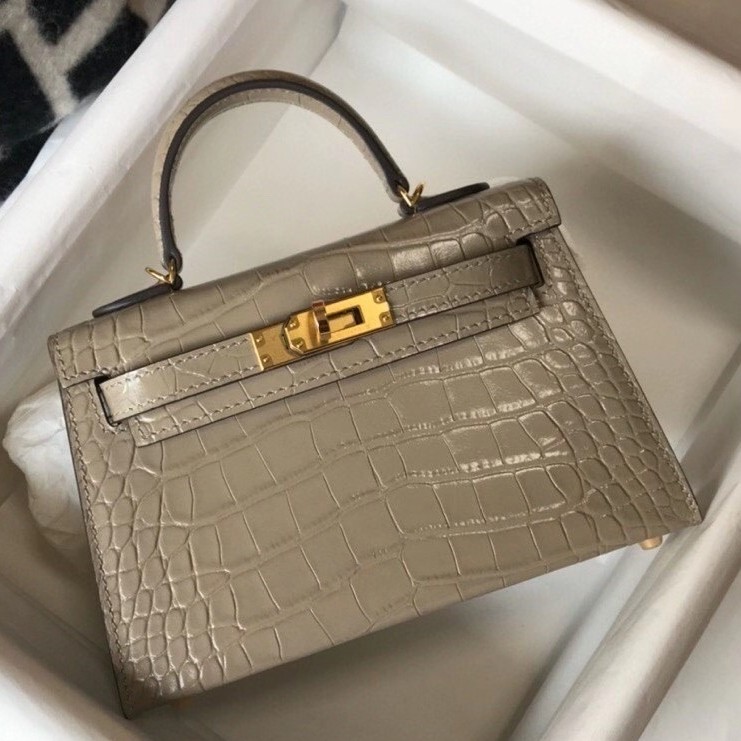 H**mes kelly mini ii bag in taupe embossed crocodile leather