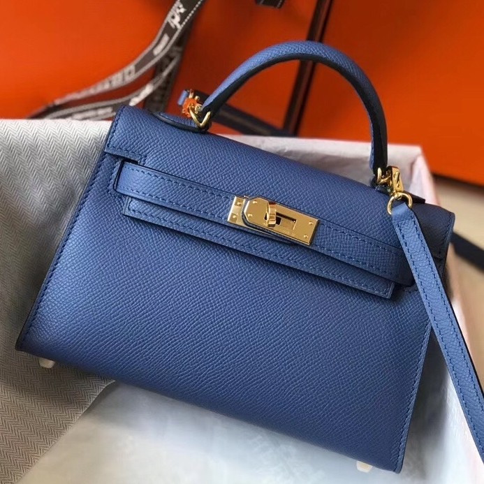 H**mes kelly mini ii bag in blue agate epsom leather