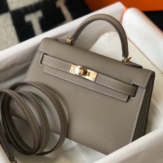 H**mes kelly mini ii bag in gris asphalt epsom leather