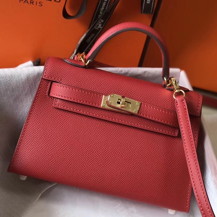 H**mes kelly mini ii bag in rouge vif epsom leather