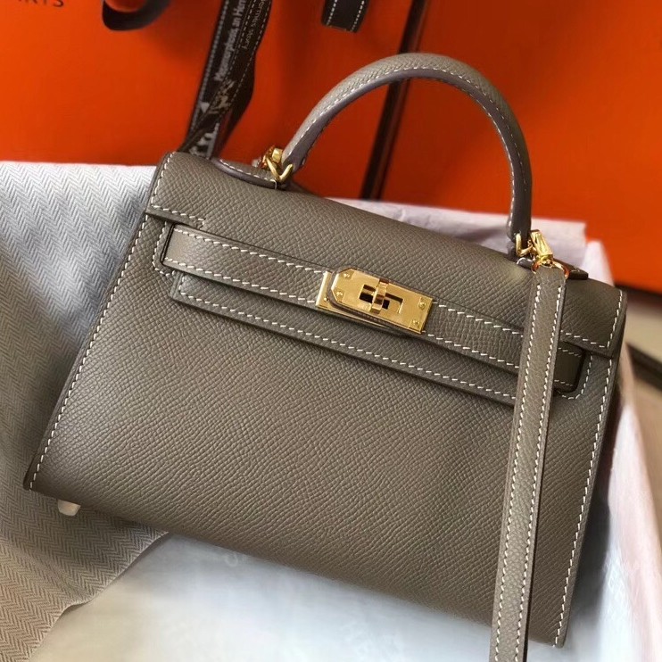 H**mes kelly mini ii bag in taupe grey epsom leather