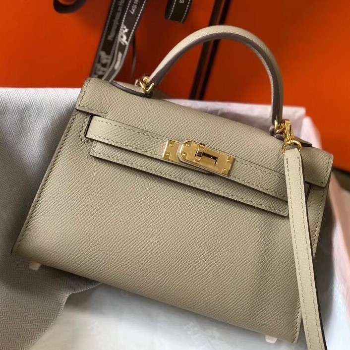 H**mes kelly mini ii bag in gris tourterelle epsom leather