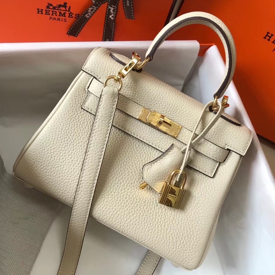 H**mes mini kelly 20cm bag in craie clemence leather