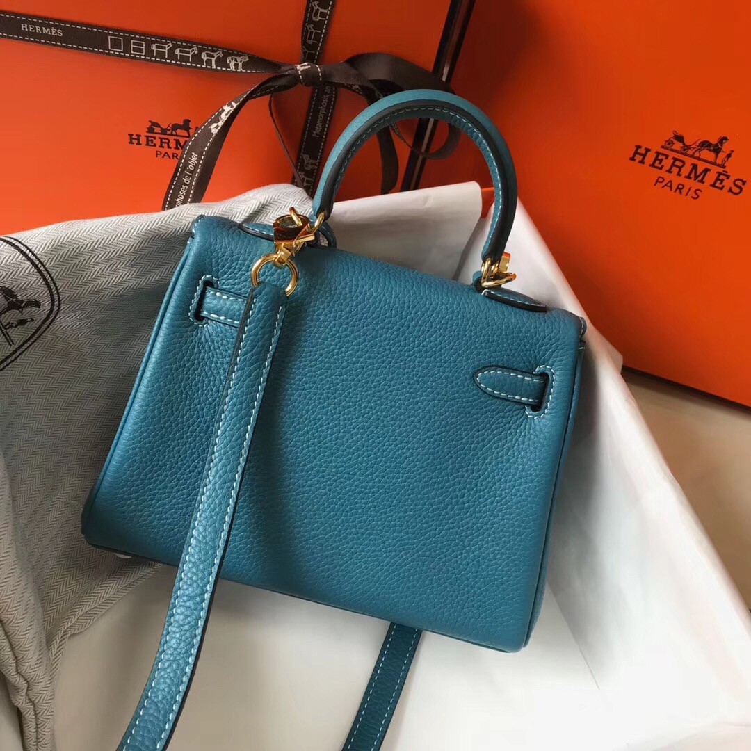 H**mes mini kelly 20cm bag in blue jean clemence leather