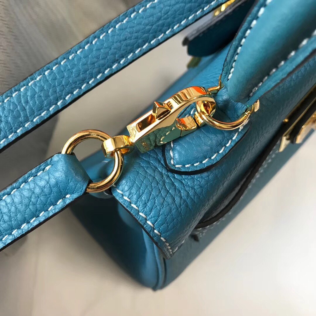 H**mes mini kelly 20cm bag in blue jean clemence leather