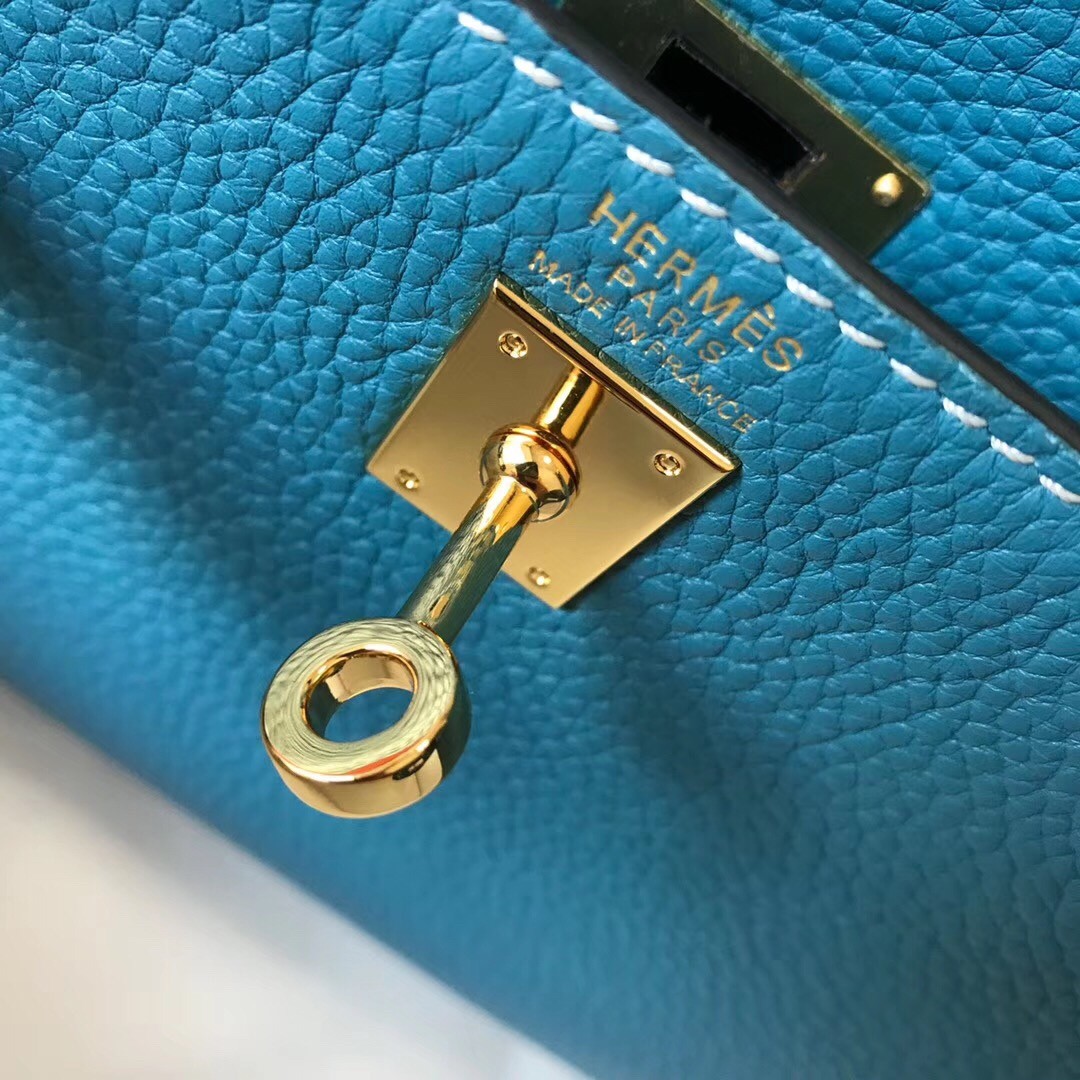 H**mes mini kelly 20cm bag in blue jean clemence leather