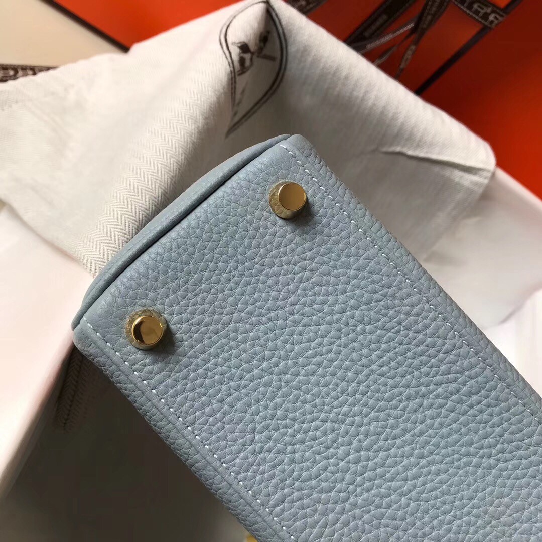 H**mes mini kelly 20cm bag in blue lin clemence leather