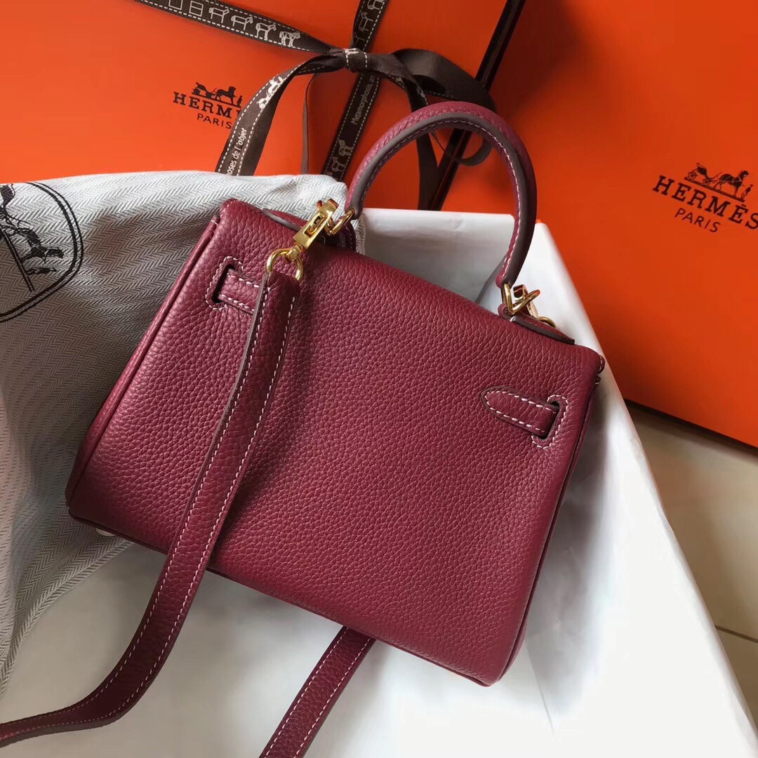 H**mes mini kelly 20cm bag in bordeaux clemence leather