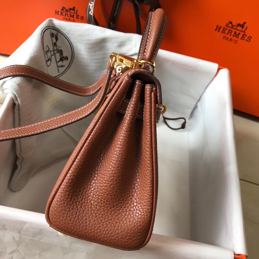 H**mes mini kelly 20cm bag in brown clemence leather