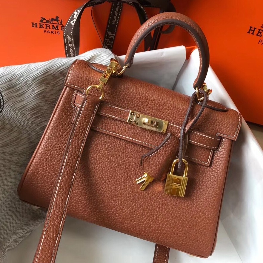 H**mes mini kelly 20cm bag in brown clemence leather