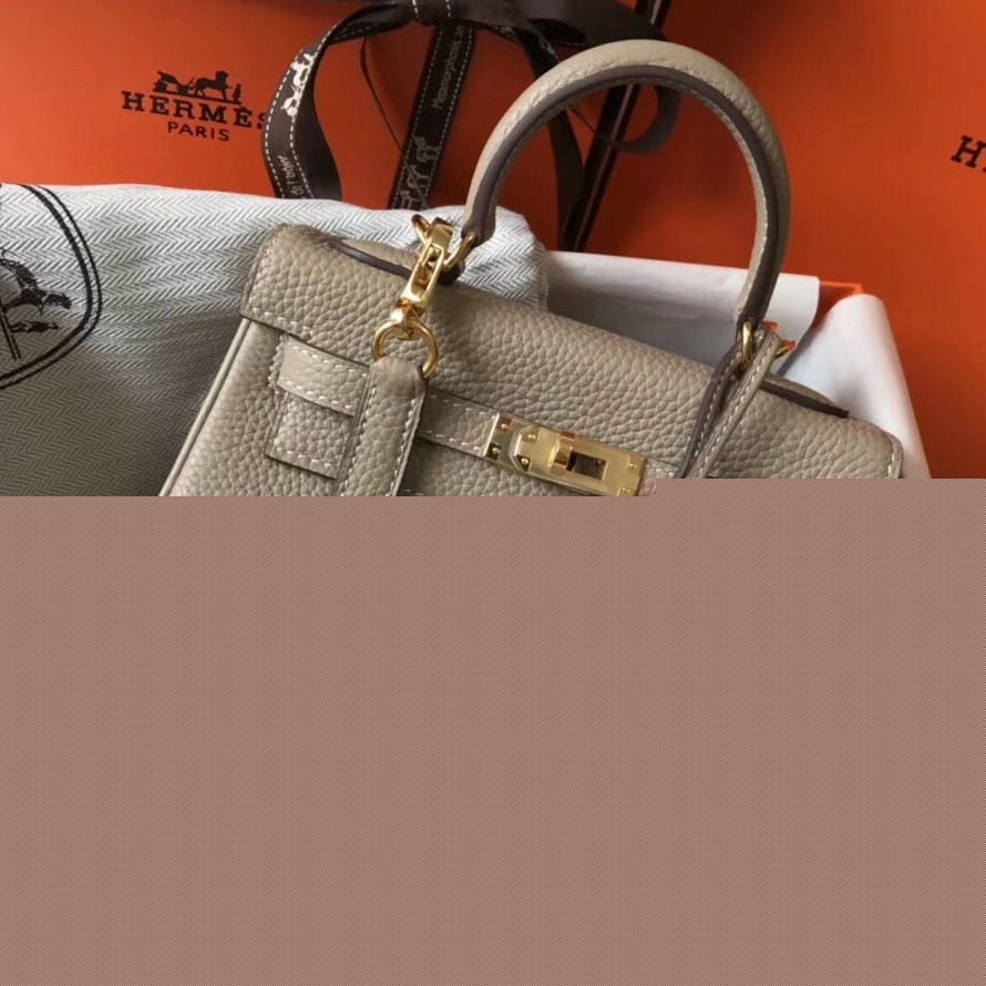 H**mes mini kelly 20cm bag in grey clemence leather