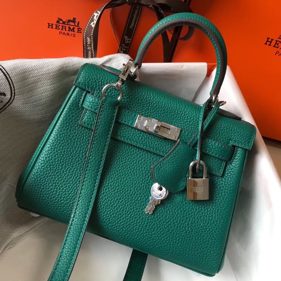 H**mes mini kelly 20cm bag in malachite clemence leather