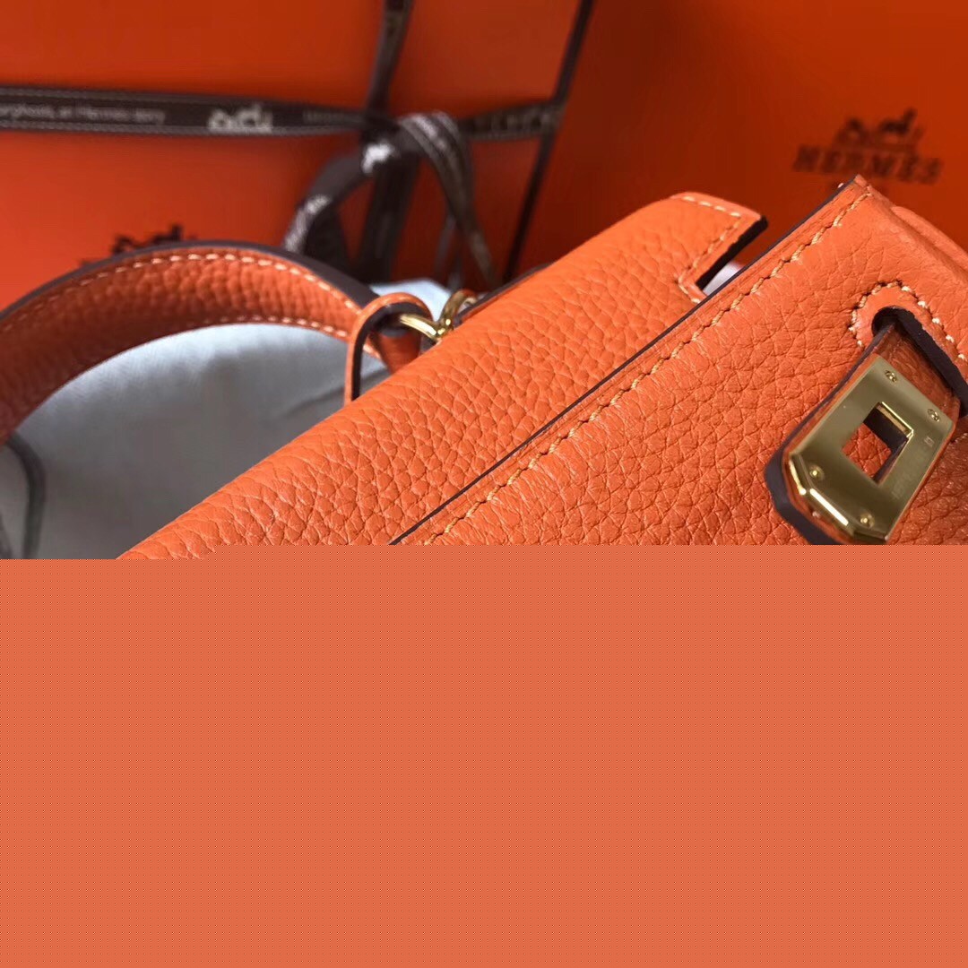 H**mes mini kelly 20cm bag in orange clemence leather