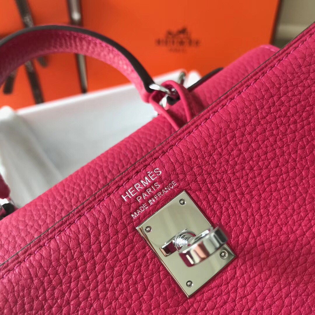 H**mes mini kelly 20cm bag in rose red clemence leather
