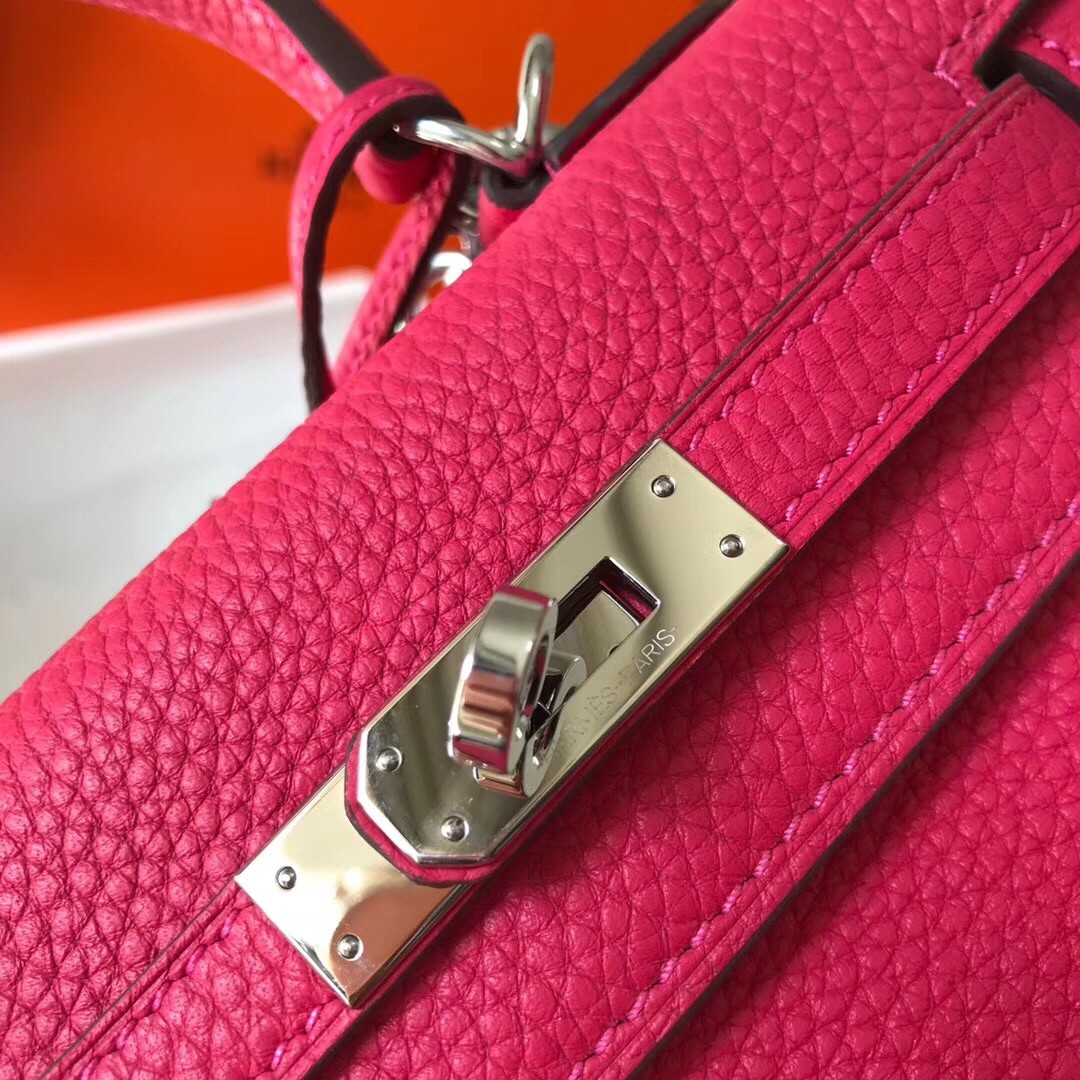 H**mes mini kelly 20cm bag in rose red clemence leather