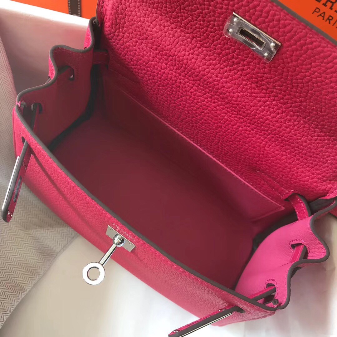 H**mes mini kelly 20cm bag in rose red clemence leather