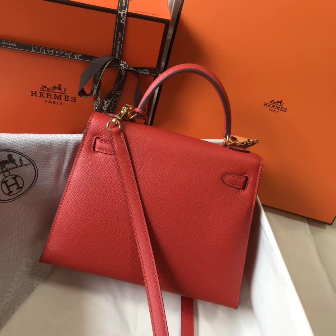 H**mes kelly 25cm sellier bag in piment epsom leather