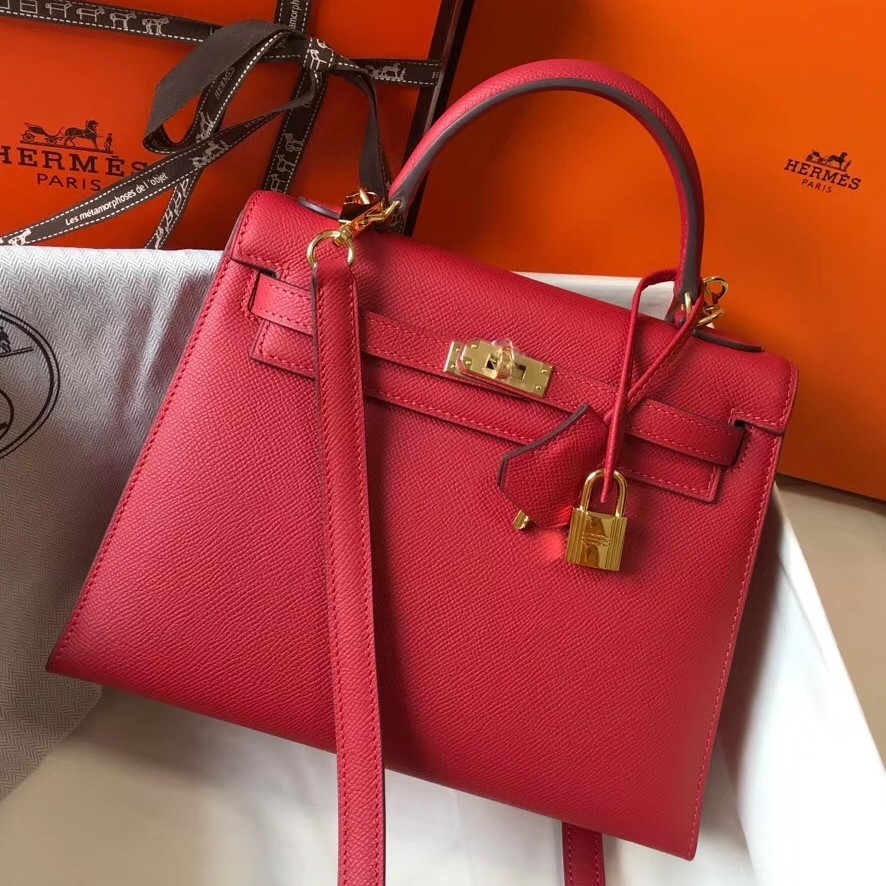 H**mes kelly 25cm sellier bag in red epsom leather