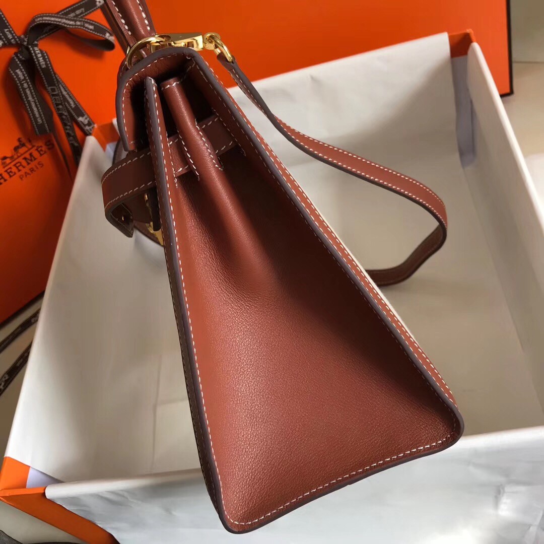 H**mes kelly 28cm sellier bag in canvas with barenia leather