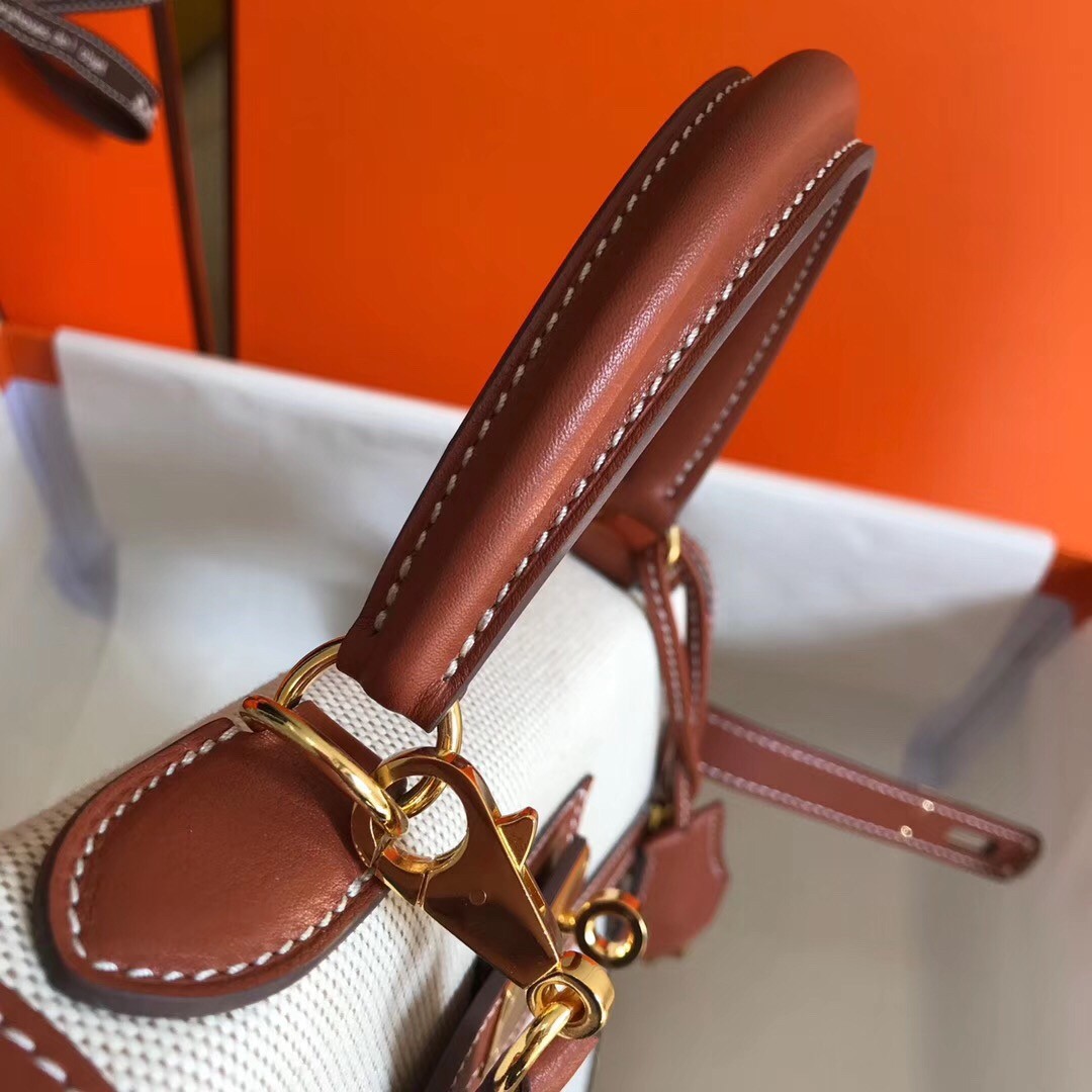 H**mes kelly 28cm sellier bag in canvas with barenia leather