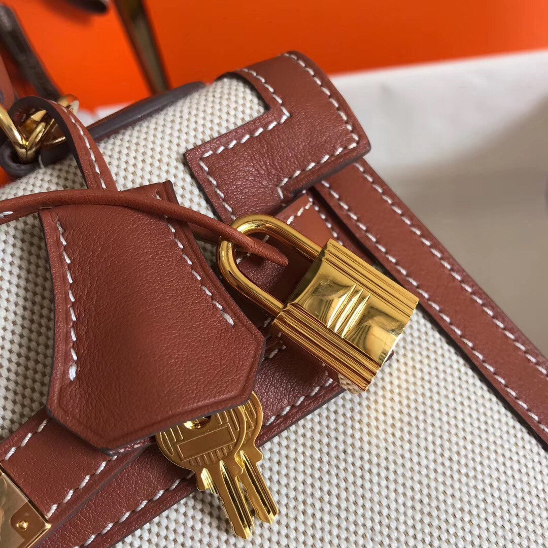 H**mes kelly 28cm sellier bag in canvas with barenia leather