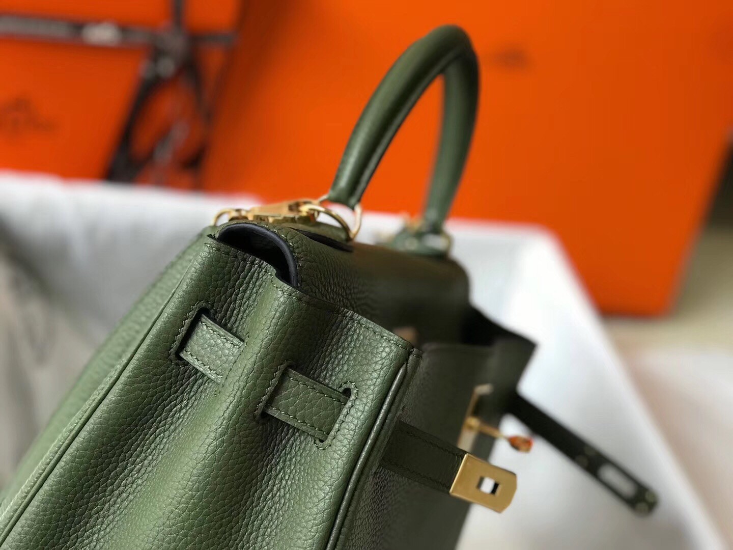 H**mes kelly 28cm retourne bag in canopee clemence leather