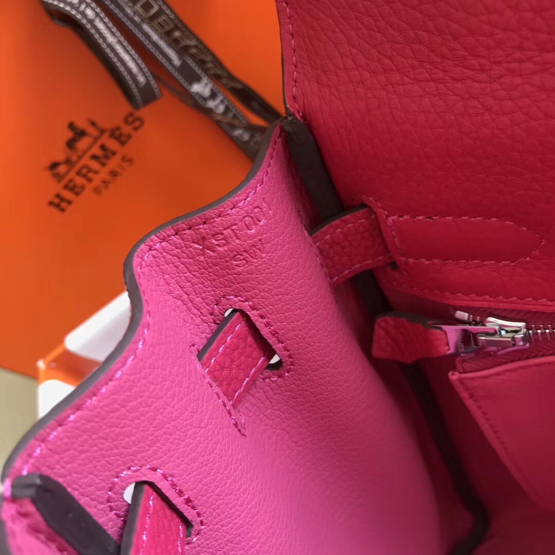 H**mes kelly 28cm retourne bag in rose red clemence leather