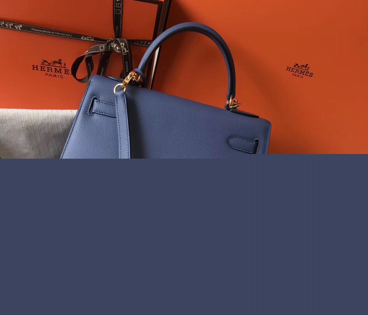H**mes kelly 28cm sellier bag in blue agate epsom leather