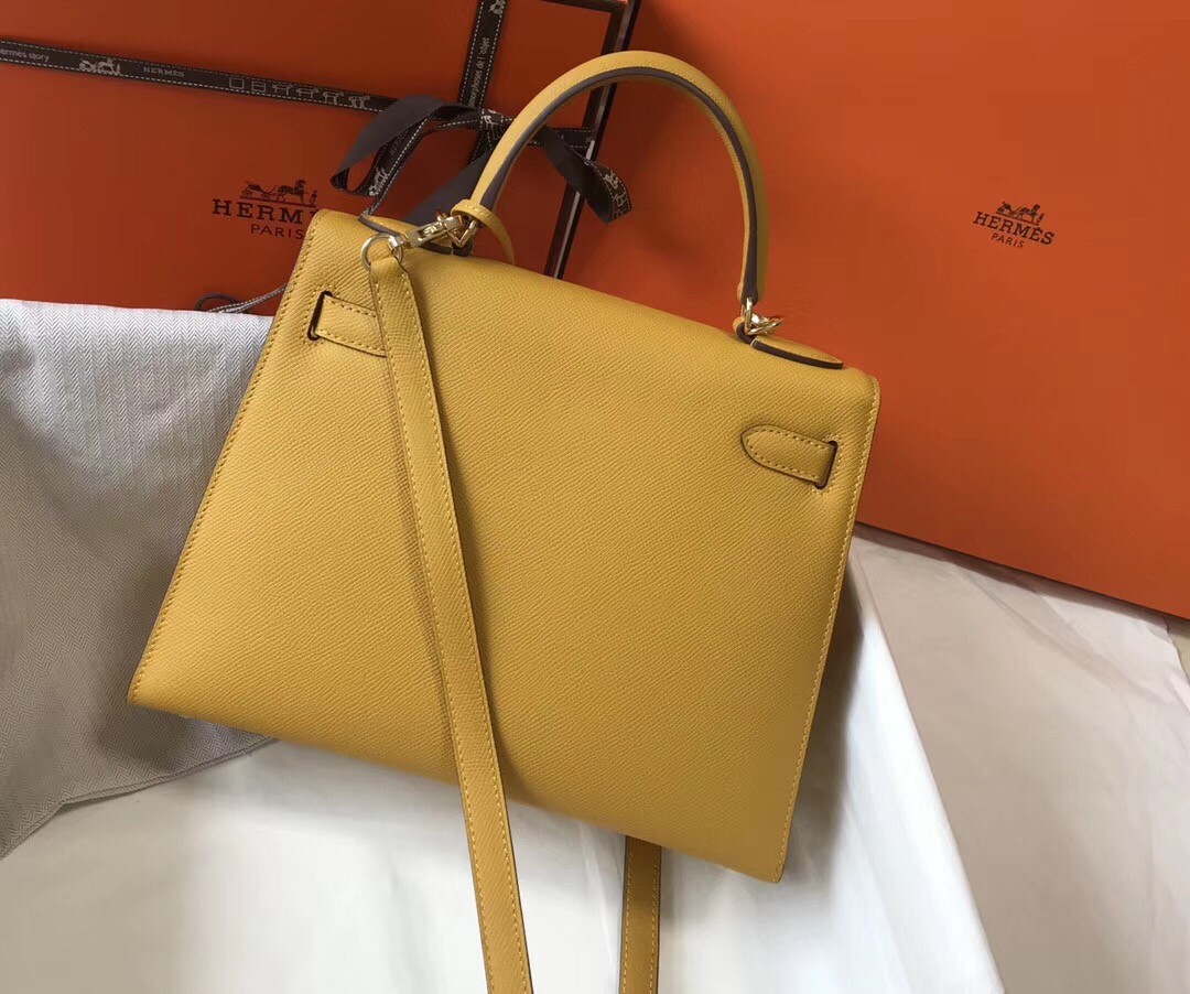 H**mes kelly 28cm sellier bag in yellow epsom leather