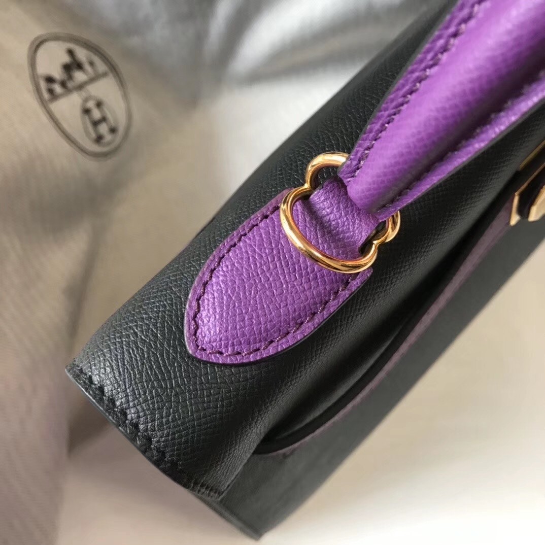 H**mes bi-color kelly 32cm epsom bag black/purple ghw