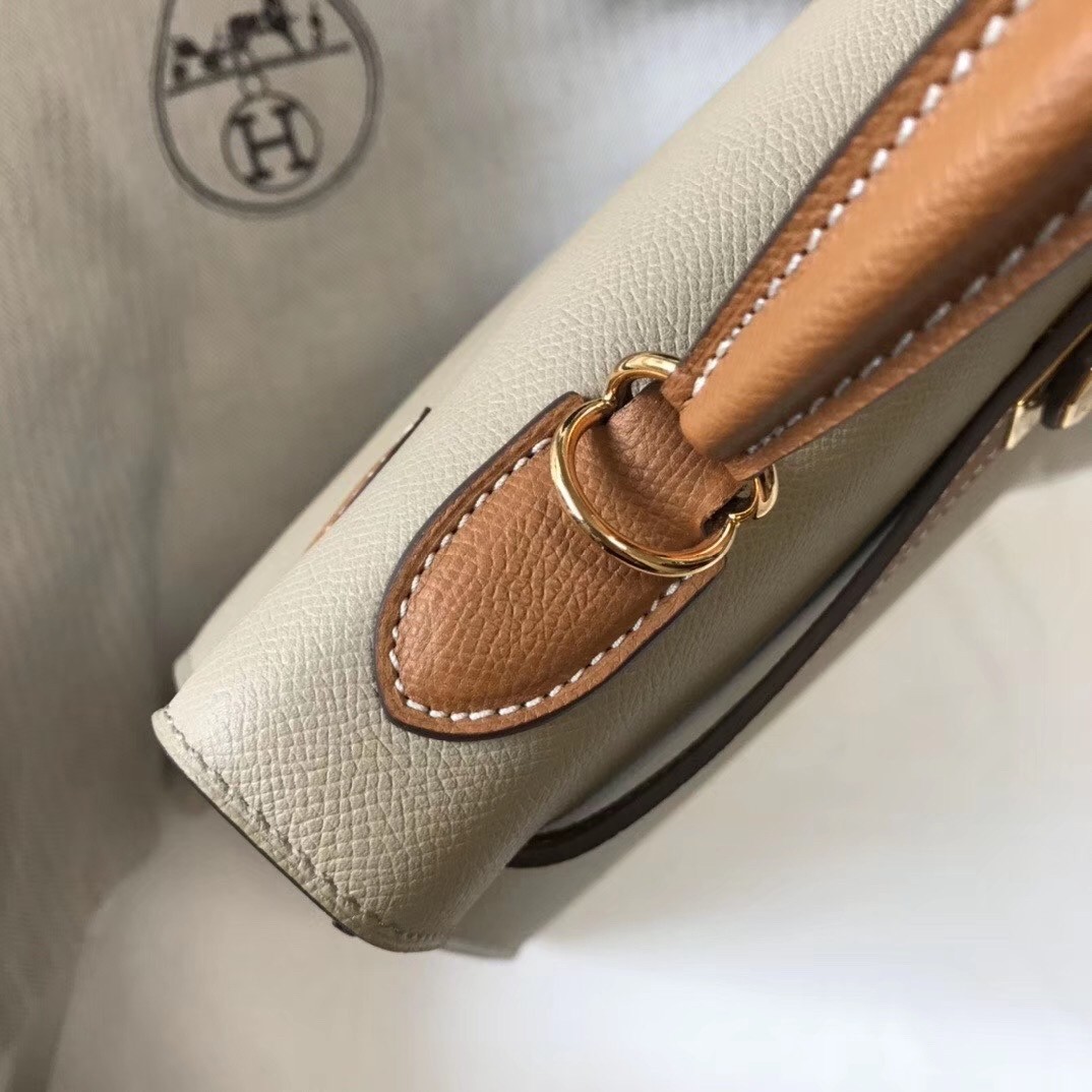 H**mes bi-color kelly 32cm epsom bag tourterelle/gold ghw