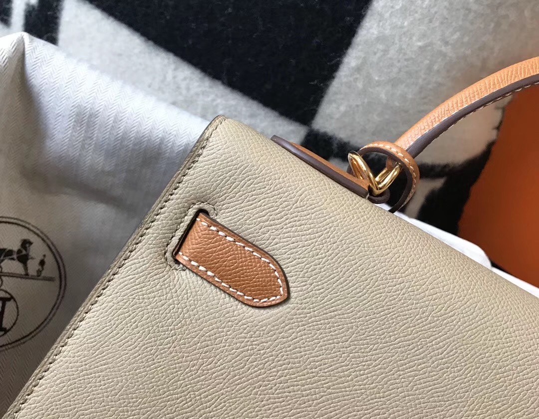H**mes bi-color kelly 32cm epsom bag tourterelle/gold ghw