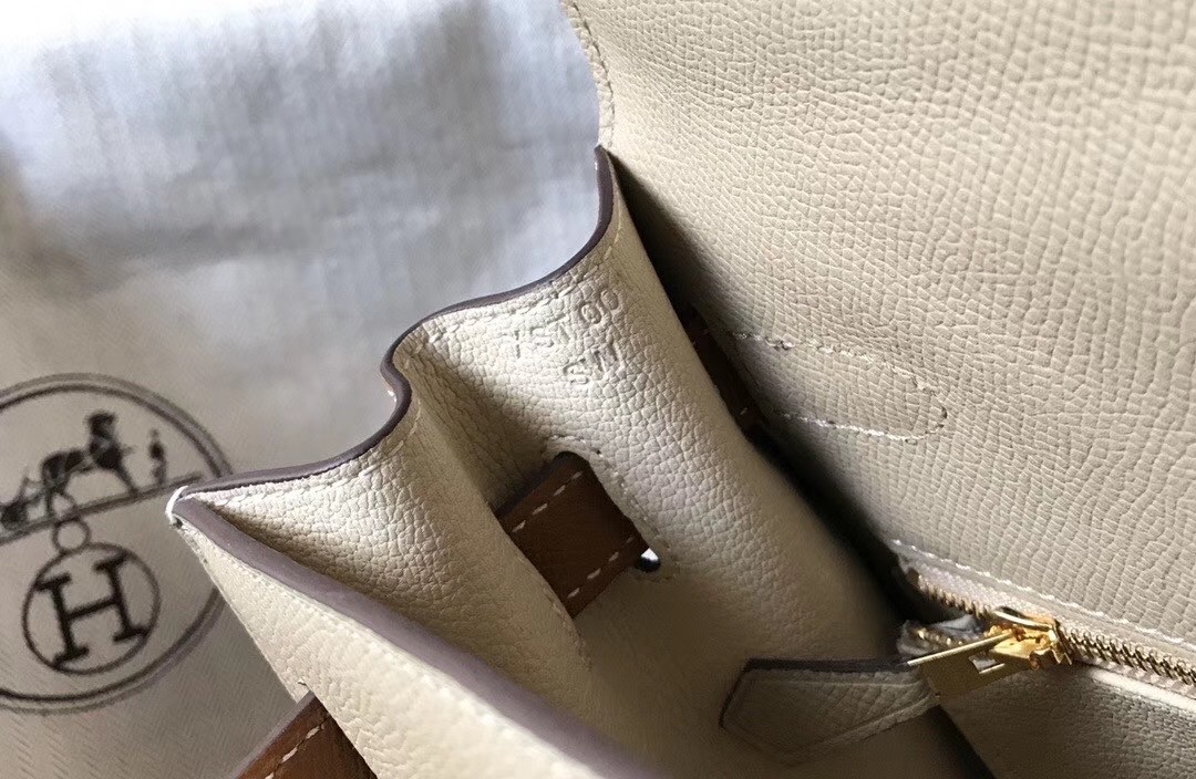 H**mes bi-color kelly 32cm epsom bag tourterelle/gold ghw