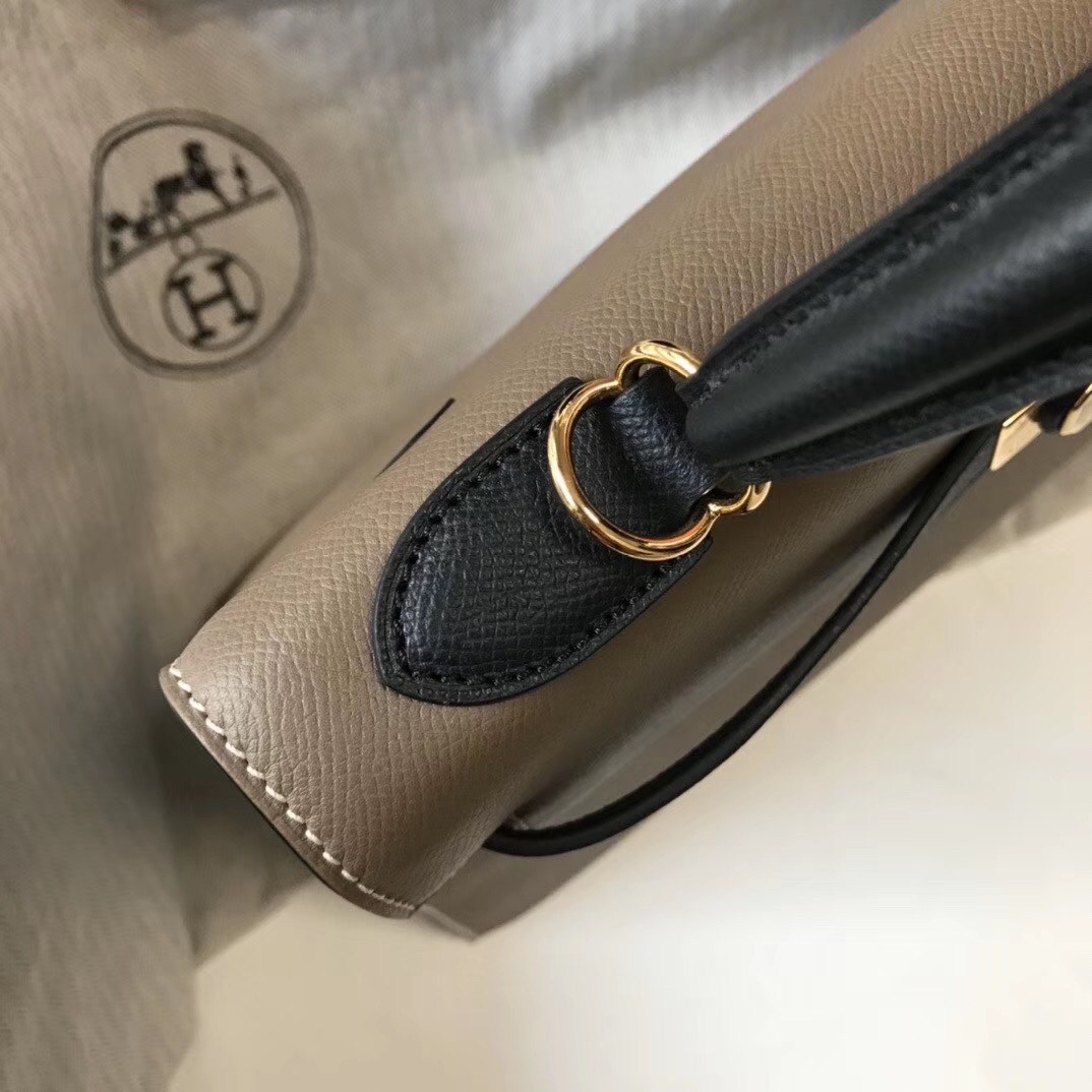 H**mes bi-color kelly 32cm epsom bag taupe/black ghw