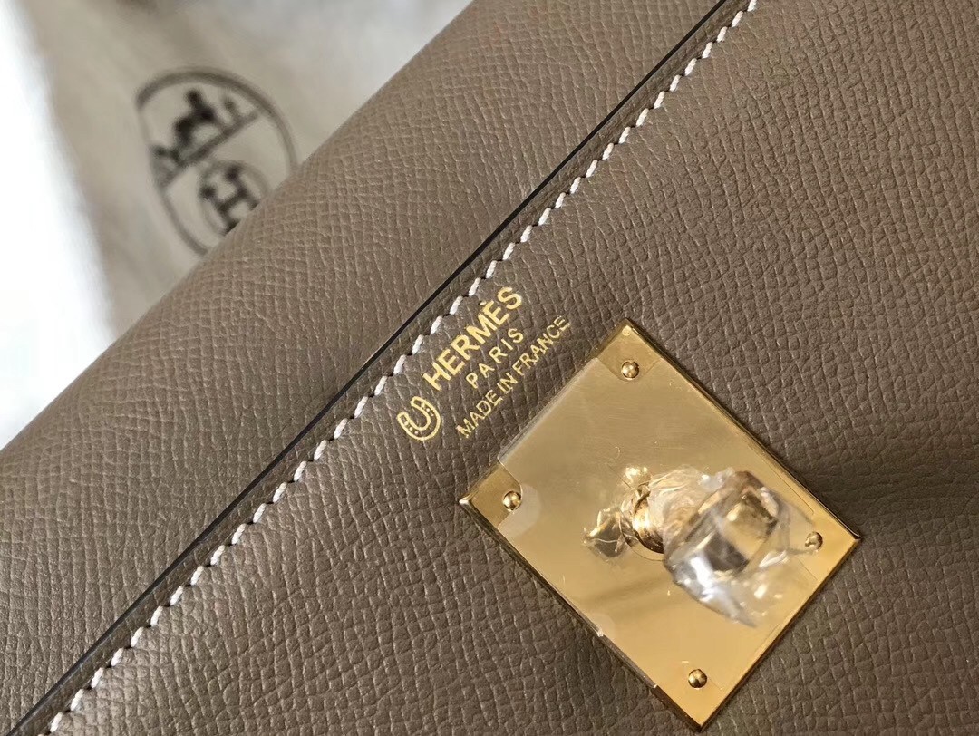 H**mes bi-color kelly 32cm epsom bag taupe/black ghw