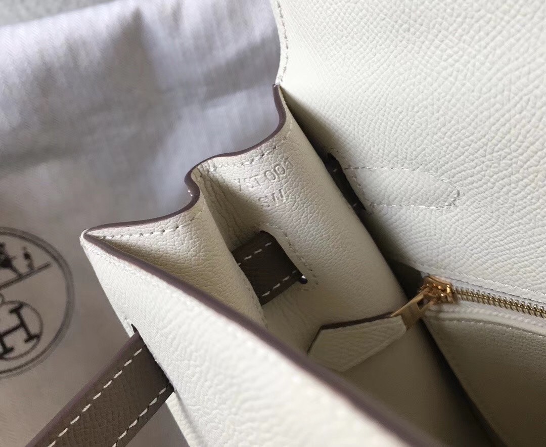 H**mes bi-color kelly 32cm epsom bag white/taupe ghw