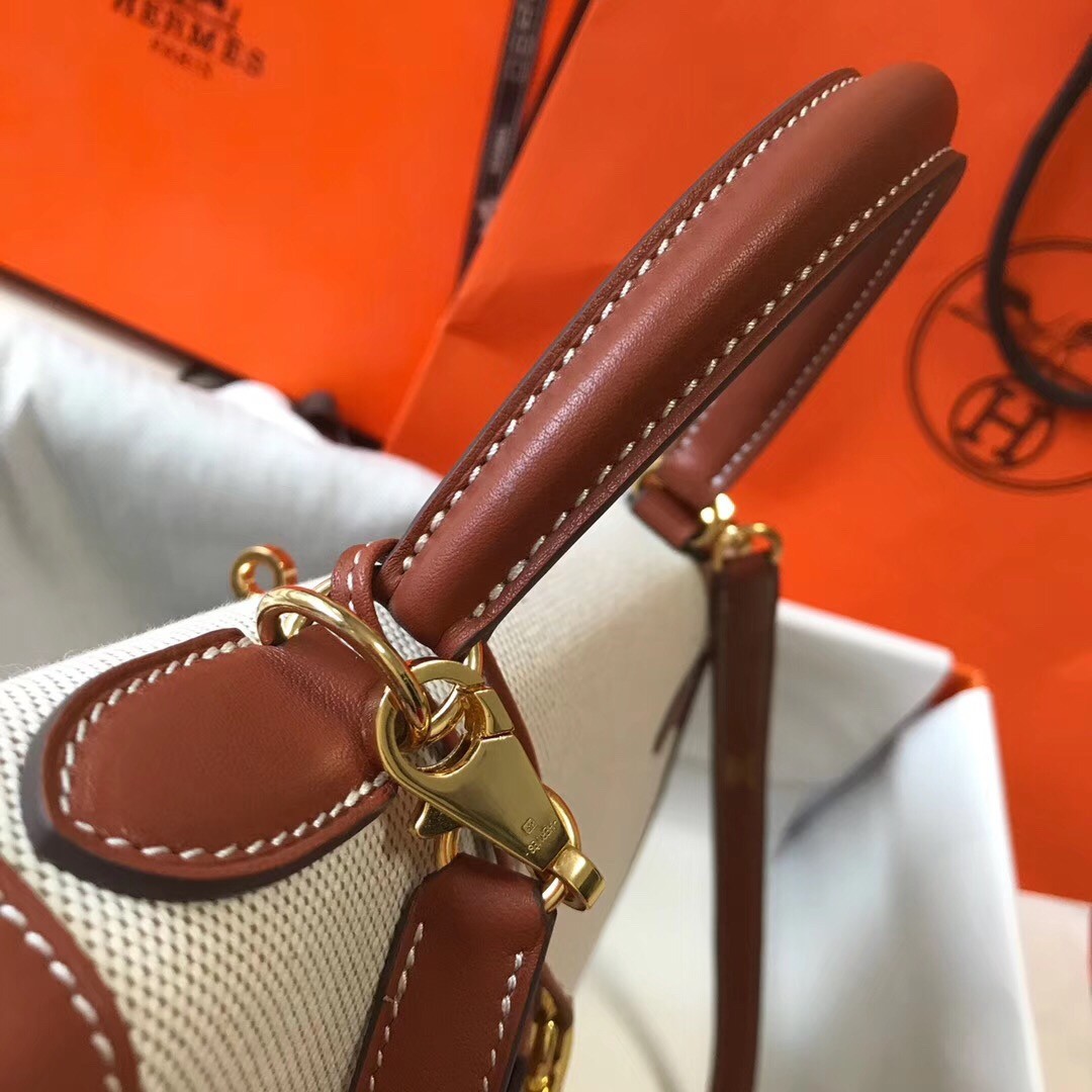 H**mes kelly 32cm sellier bag in canvas with barenia leather
